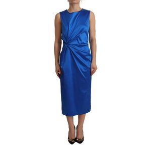 Parosh Acetate Royal Blue Roundneck Sleeveless Sheath Midi Women's Dress